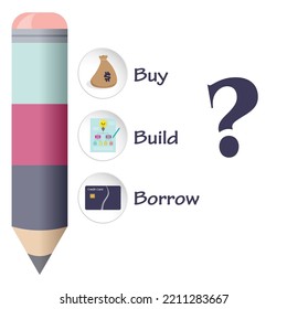 Buy Build or Borrow Business Strategy Analysis vector illustration graphic