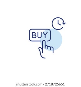 Kaufen Sie Taste und Uhr. Zeitgesteuerte Warenaktionen, geplante Zahlungen, Warenkorb-Termine. Pixel perfekt, bearbeitbares Strichvektorsymbol