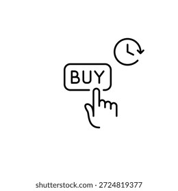 Compra Botón y reloj. Promociones de productos cronometrados, pagos programados, plazos de Completar compra de compras. Icono de Vector de trazo perfecto y editable