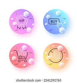 Buy button, Cross sell and Vip award minimal line icons. 3d spheres or balls buttons. No cash icons. For web, application, printing. Online shopping, Market retail, Exclusive privilege. Vector