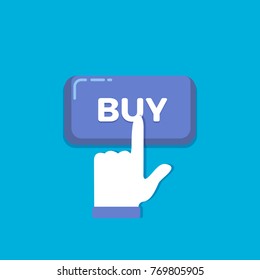 Buy button. Design for mobile and web applications. Trendy Buy button with hand clicking for your web shop. Buy button vector illustration in eps10