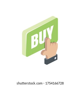 Buy button finger hand. Vector 3d isometric, color web icon, new flat style. Creative illustration design, isolated graphic idea for infographics.