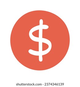 Buy button hand drawn icon. Dollar sign in circle silhouette, money symbol isolated on white background 