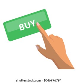 Buy button with hand isolated on white background