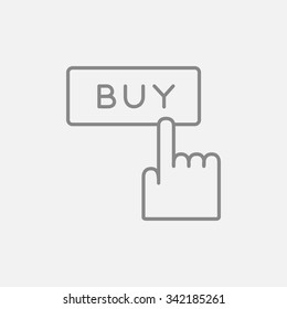 Buy button with hand line icon for web, mobile and infographics. Vector dark grey icon isolated on light grey background.
