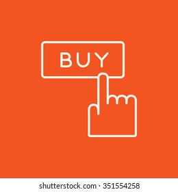 Buy button with hand line icon for web, mobile and infographics. Vector white icon isolated on red background.