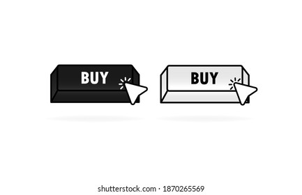 Buy button icon in 3d style. Click buy. Button with mouse pointer. Vector illustration.