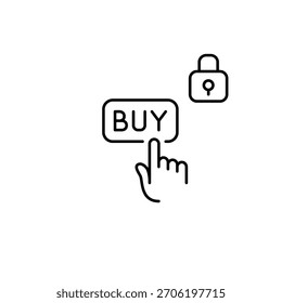 Compra Botón y cerradura. Comercio electrónico y transacciones seguras. Compras seguras en línea. Icono de Vector de trazo perfecto y editable