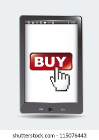 buy button over tablet computer with cursor. vector illustration