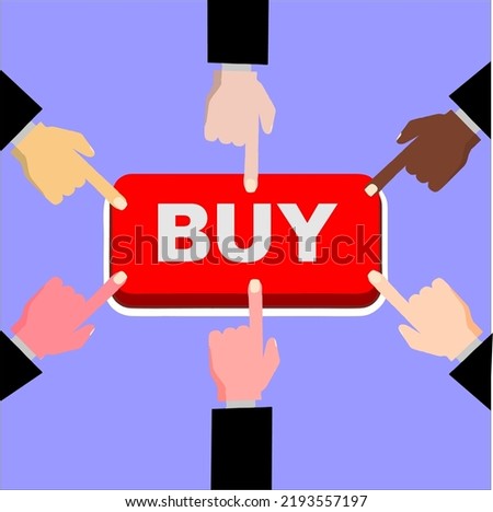 buy button with several hands isolated . Vector illustration