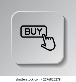 Buy button simple icon vector. Flat design. Black icon on square button with shadow. Grey background.ai