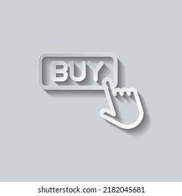 Buy button simple icon vector. Flat design. Paper style with shadow. Gray background.ai