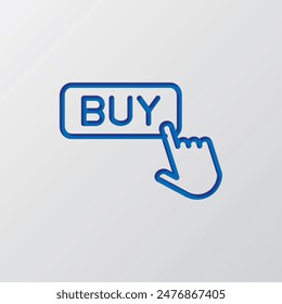 Buy button simple icon vector. Flat design. Paper cut design. Cutted blue symbol with shadow. Gray background.ai