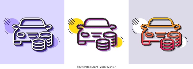 Buy car line icon. Halftone dotted pattern. Gradient icon with grain shadow. Rent transport sign. Vehicle down payment symbol. Line buy car icon. Various designs. Vector