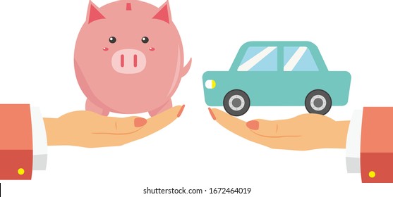 Buy car vector illustration . Pig piggy bank