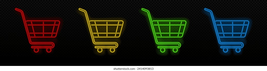 Buy cart neon vector icon. Onlne basket glowing laser lamp symbol