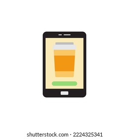 Buy coffee with phone icon in color, isolated on white background 