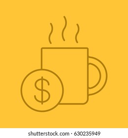 Buy cup of tea color linear icon. Hot steaming mug with dollar sign. Thin line contour symbols on color background. Vector illustration