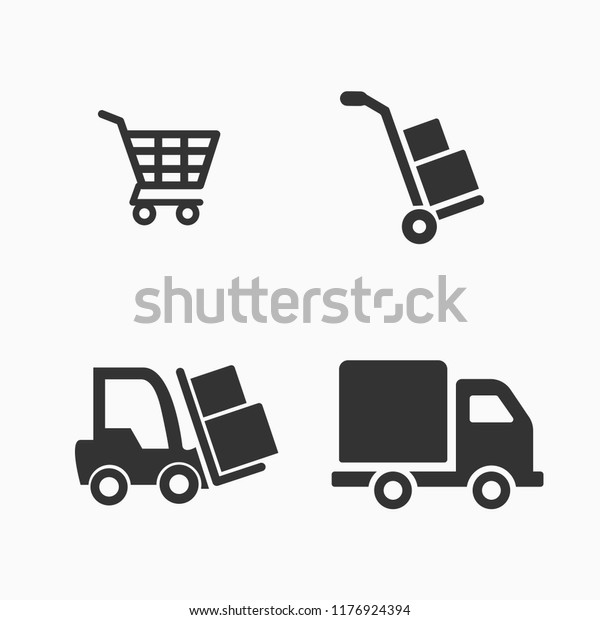 buy and delivery icons, vector icons\
set, freight transportation, flat style, shopping\
cart