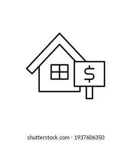 Buy Estate, House Sale Icon In Flat Black Line Style, Isolated On White Background 