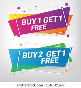 Buy Get Free banner colorful template.Offer label vector