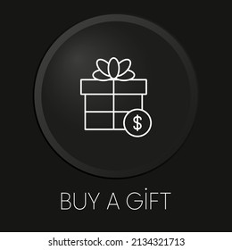 Buy a gift minimal vector line icon on 3D button isolated on black background. Premium Vector.