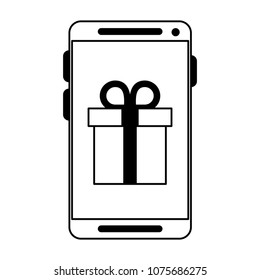 Buy gift from smartphone on black and white