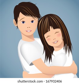 Buy and Girl Hugging. EPS 10 vector, grouped for easy editing. No open shapes or paths.