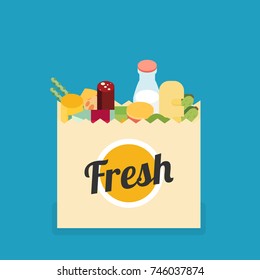 Buy grocery in the supermarket. Vector flat design illustration