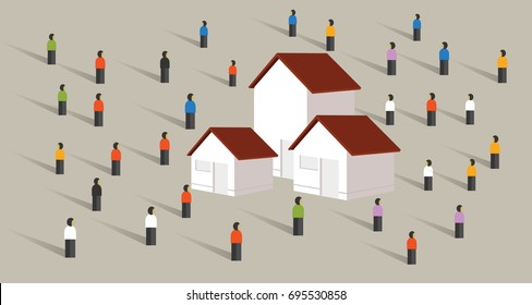 Buy Home Housing Affordable Mortgage People Crowd Standing Around Property Market