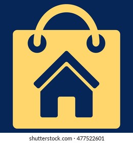 Buy Home icon. Vector style is flat iconic symbol, yellow color, blue background.