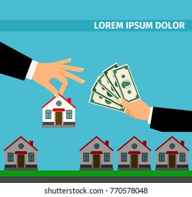 Buy house banner concept for cash, vector business illustration