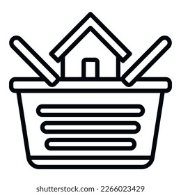 Buy house basket icon outline vector. Property business. Invest real