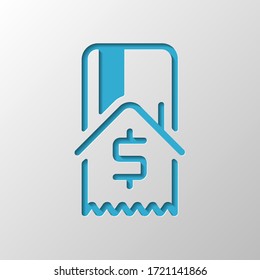 Buy house, credit card and receipt with dollar sign. Paper design. Cutted symbol with shadow