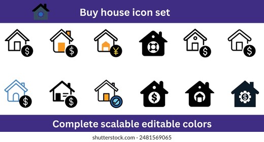 Buy house icon set complete editable colors