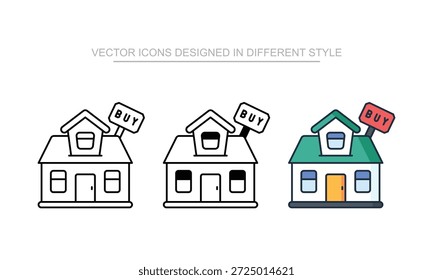 Comprar Conjunto de iconos de casa en diferentes estilos con ilustración de fondo blanco