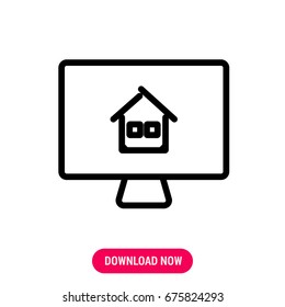 Buy house vector icon, The property on computer screen symbol. Simple, modern flat vector illustration for mobile app, website or desktop app 