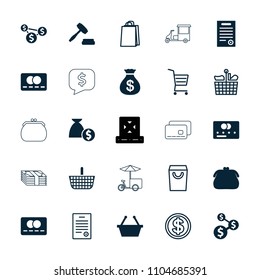 Buy icon. collection of 25 buy filled and outline icons such as credit card, money sack, shopping basket, purse, auction, bill of house. editable buy icons for web and mobile.