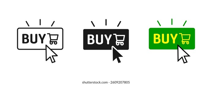 Buy icon. Ecommerce purchase symbol with a shopping cart button. Web click illustration for online shopping. Concept of Internet commerce and online stores.