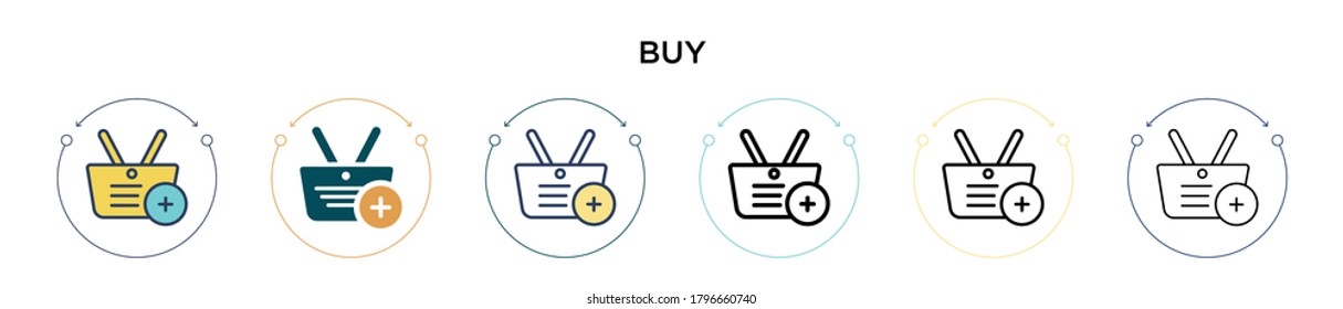 Buy icon in filled, thin line, outline and stroke style. Vector illustration of two colored and black buy vector icons designs can be used for mobile, ui, web