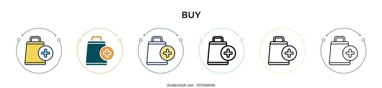 Buy icon in filled, thin line, outline and stroke style. Vector illustration of two colored and black buy vector icons designs can be used for mobile, ui, web