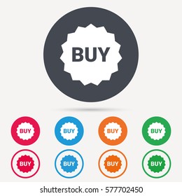 Buy icon. Online shopping star symbol. Round circle buttons. Colored flat web icons. Vector