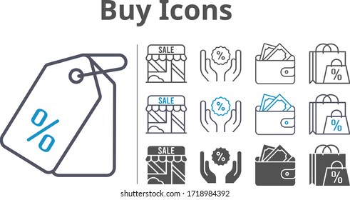 buy icon set included shopping bag, shop, wallet, price tag, discount icons