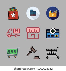 buy icon set. vector set about cart, store, shopping cart and credit card icons set.