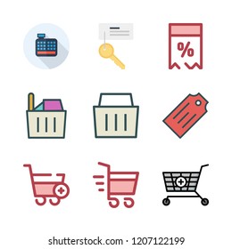 buy icon set. vector set about price tag, key, tag and cashier icons set.