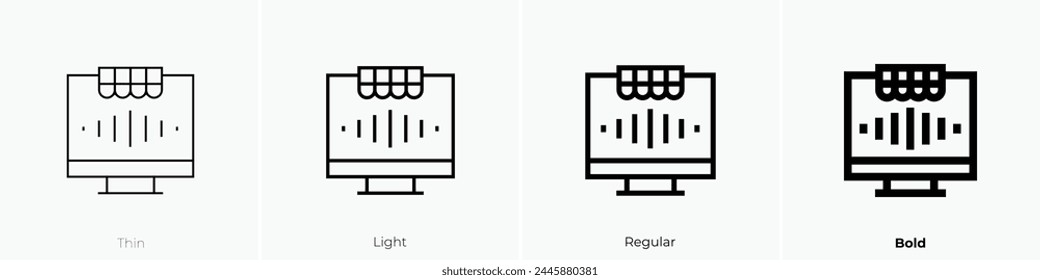 Symbol kaufen. Dünnes, leichtes Regular- und Bold-Design isoliert auf weißem Hintergrund