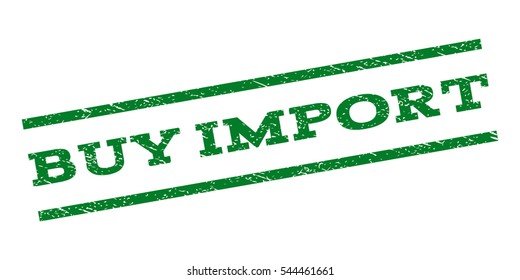 Buy Import watermark stamp. Text tag between parallel lines with grunge design style. Rubber seal stamp with unclean texture. Vector green color ink imprint on a white background.