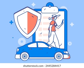 Buy insurance for car flat character vector concept operation illustration
