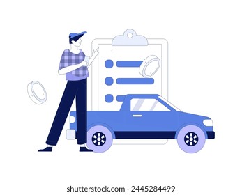 Comprar seguro para coche de carácter plano Vector concepto de la operación ilustración
