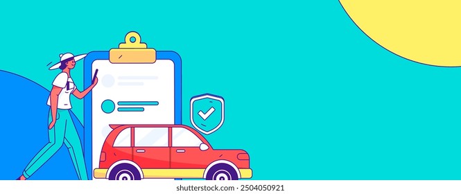 Buy insurance for car flat character vector concept operation illustration
